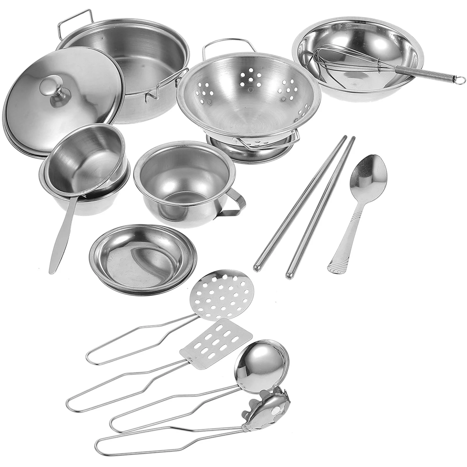 1 Set Kids Kitchen Toys Stainless Steel Utensils Compact Size Lightweight Pretend Play Sets Boys Girls Kitchen Toys
