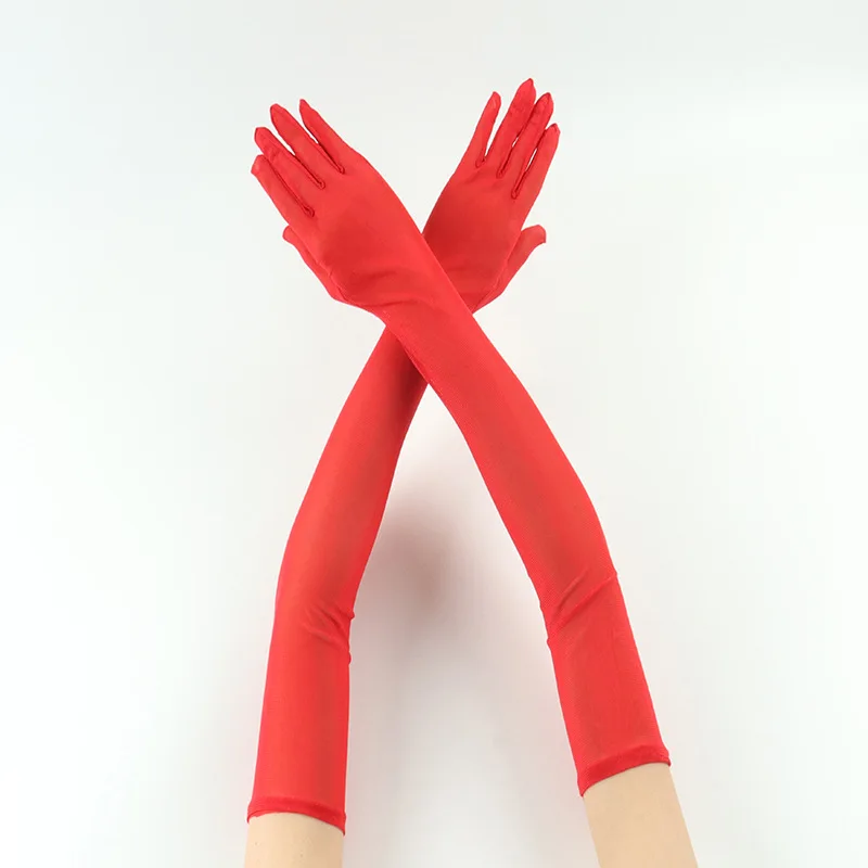 53cm Elasticity Tulle Mesh Transparent Gloves Women Sunscreen Breathable Driving Gloves