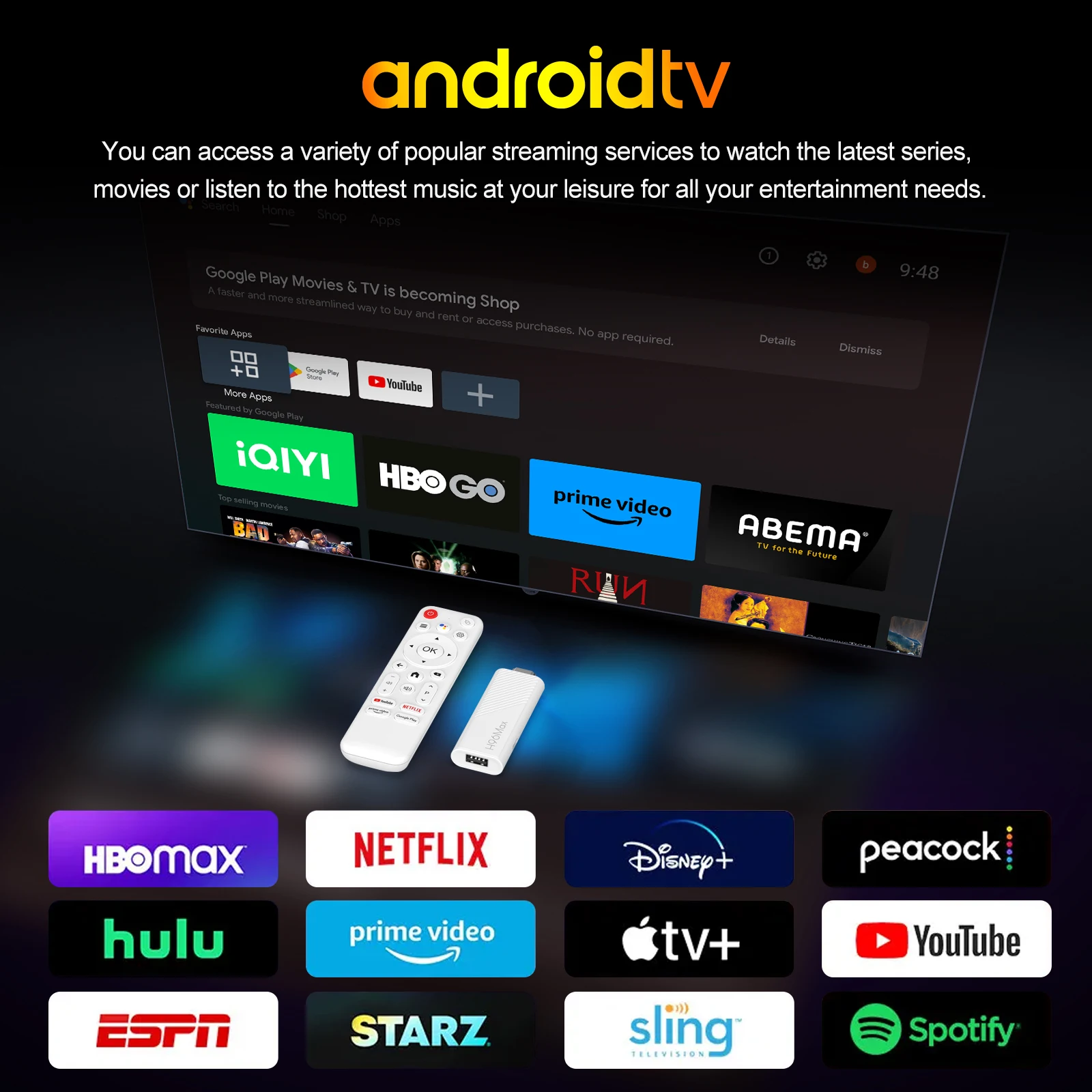 H96 MAX H313 جهاز استقبال للتليفزيون الصغير Android14 رباعي النواة Wifi6 BT5.0 4K @ 60fps ATV قاذفة جوجل صوت مساعد مشغل الوسائط AI TV Stick