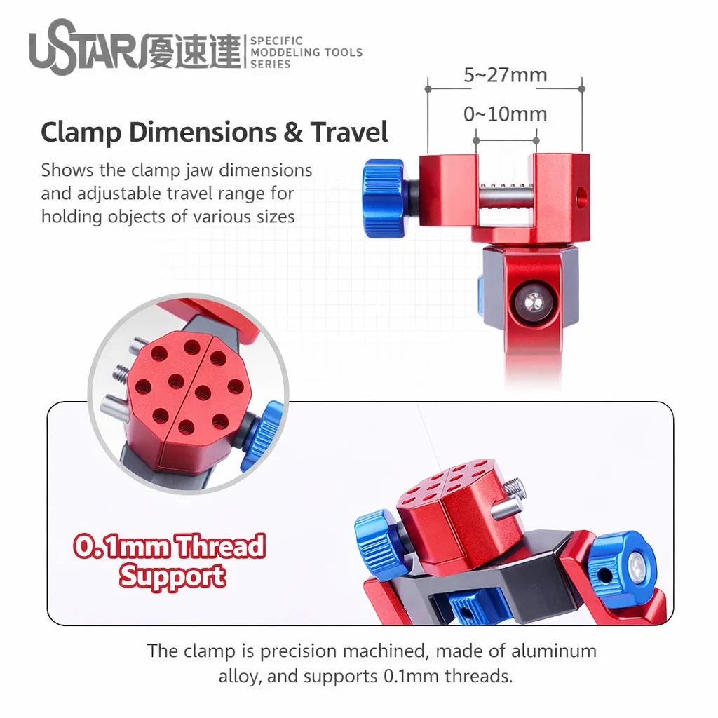 Ustar 알루미늄 합금 페인팅 핸들 바이스 모델 피규어 고정 프레임 거치대 베이스, 모델 공예 도구 DIY 액세서리, UA-90638/39