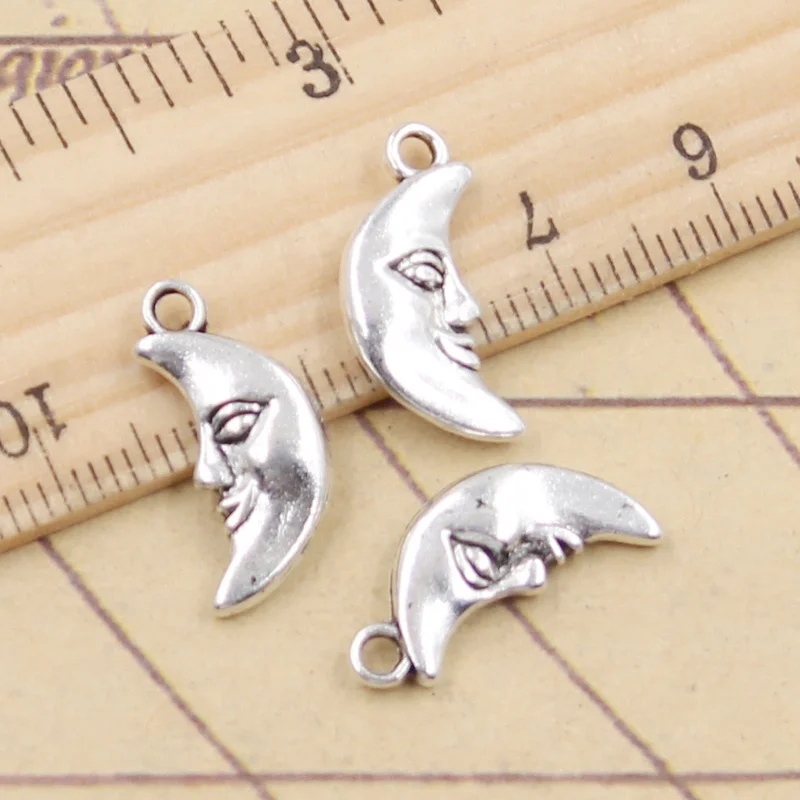 참 달 페이스 티베트 청동 실버 컬러 펜던트, 앤티크 주얼리 제작, DIY 수제 공예, 19x9mm, 20 개
