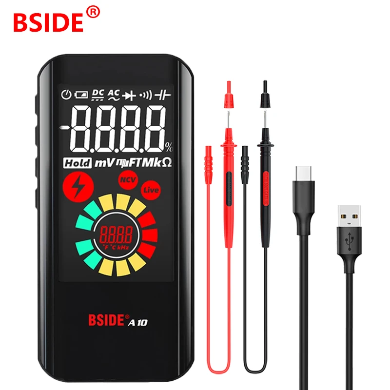 BSIDE A10 Digital Multimeter Portable True RMS EBTN Color Display DC AC Voltage Capacitance Ohm Diode NCV Hz Live wire Tester