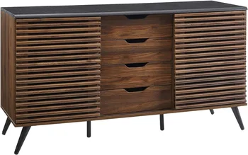 Modern 4 Drawer Sliding Door Wood Cabinet Buffet Entryway Serving Storage Cabinet Doors Dining Room Console 1