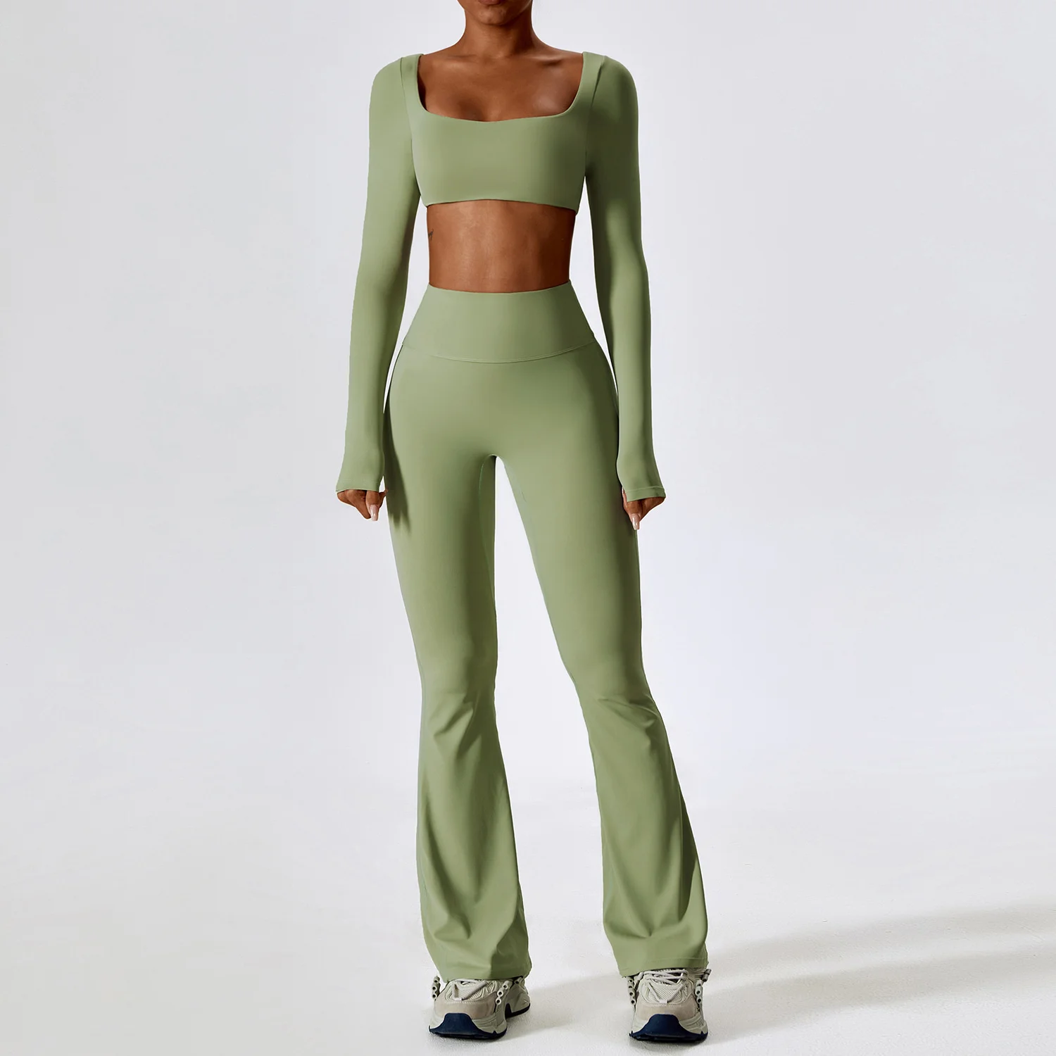 Sports Set NCLAGEN Women's 2pcs Gym Yoga Suit Tight Fitting Sports Set Workout Breathable T Shirts Bra Tank Top Loose Bell-bottoms Leggings