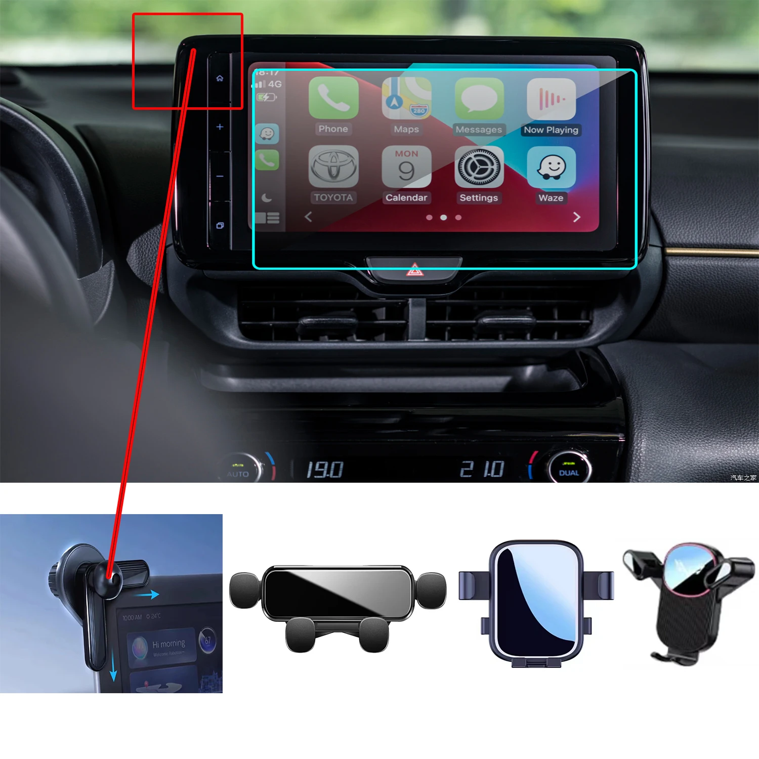 

For Toyota Yaris Cross 2021 2022 Car Phone Holder Fixed Bracket Wireless Charging Interior GPS Bracket Auto Stand Accessories