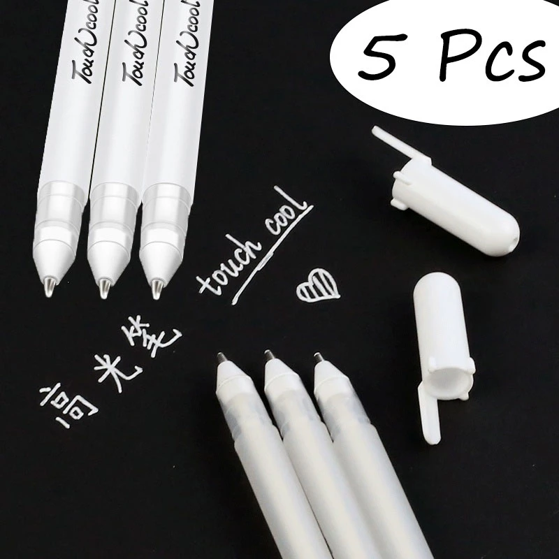 5 Pcs 0.8mm Creative White Ink Gel Pen Highlight Marker Pen Fine Tip