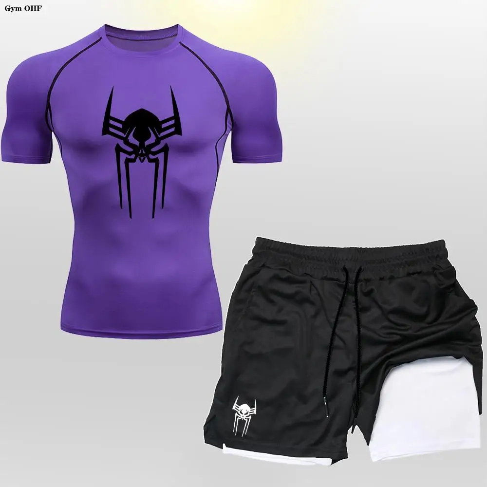 2099 Compression Shirt Man Spider Fitness Gym 2 in 1 Shorts Workout Rashguard Jiu Jitsu Running Joggers Training Clothes Set Men 2