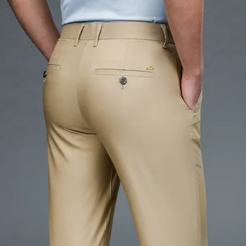남성용 스트레이트 핏 클래식 여름 원피스 캐주얼 골프 바지, 블랙 오피스 세트 작업 스트레치 바지, 남성 카키 베이지, 2024