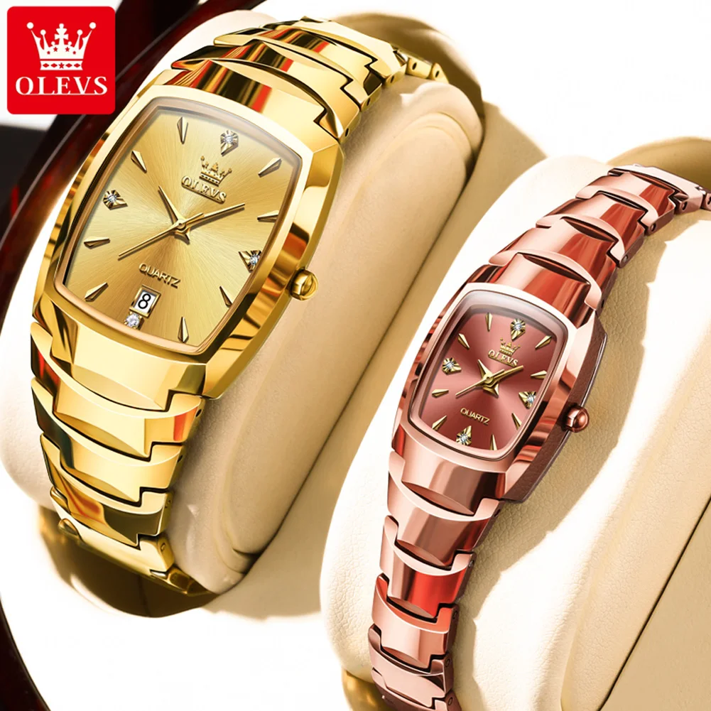 

OLEVS Top Brand Luxury Gold Tungsten steel Couple Watches His and Her Watch Original Quartz Wristwatch Waterproof Date Gift Set
