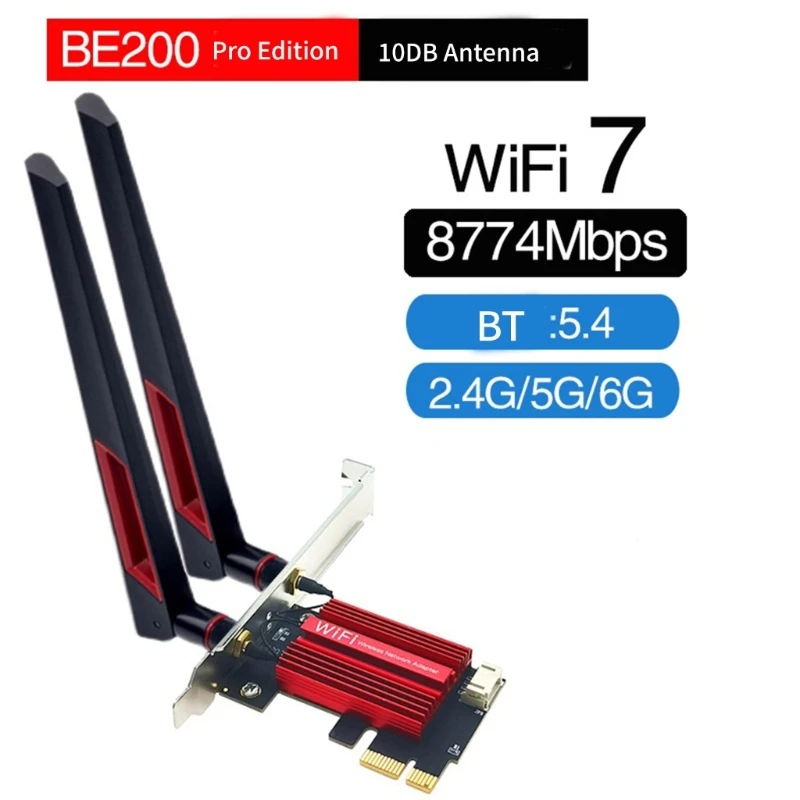 BE200 WIFI7 WLAN Card WiFi 5/6G Bluetoothcompatible5.4 PCIe WLAN Card WiFi Card TriBand 6G/5G/2.4G with 2 Antennas Drop Shipping