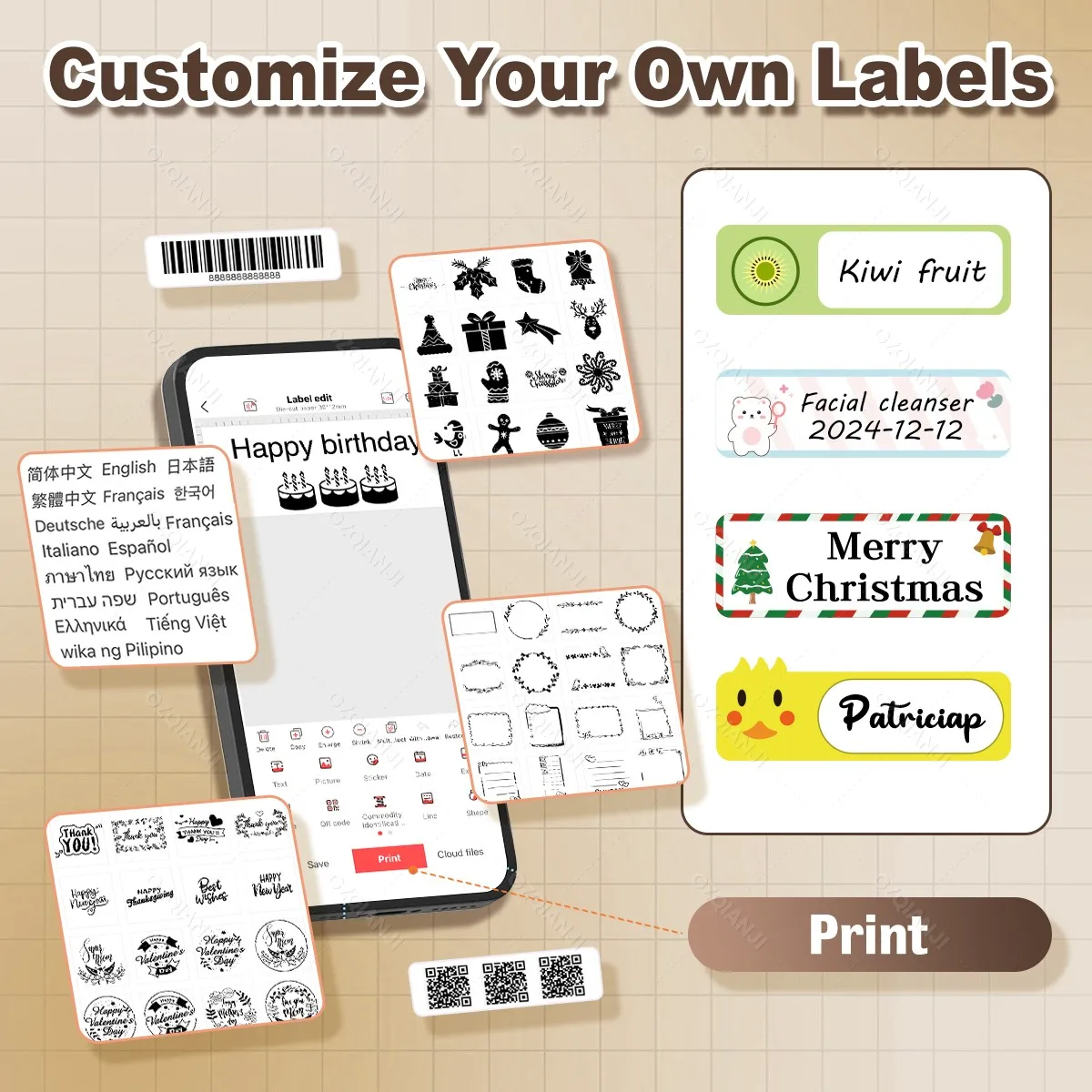 Mini Smart Thermal Label Printer P15 D110 Bluetooth Inkless Sticker Maker Printer To Gift/Diy Creative/Marking For School Office