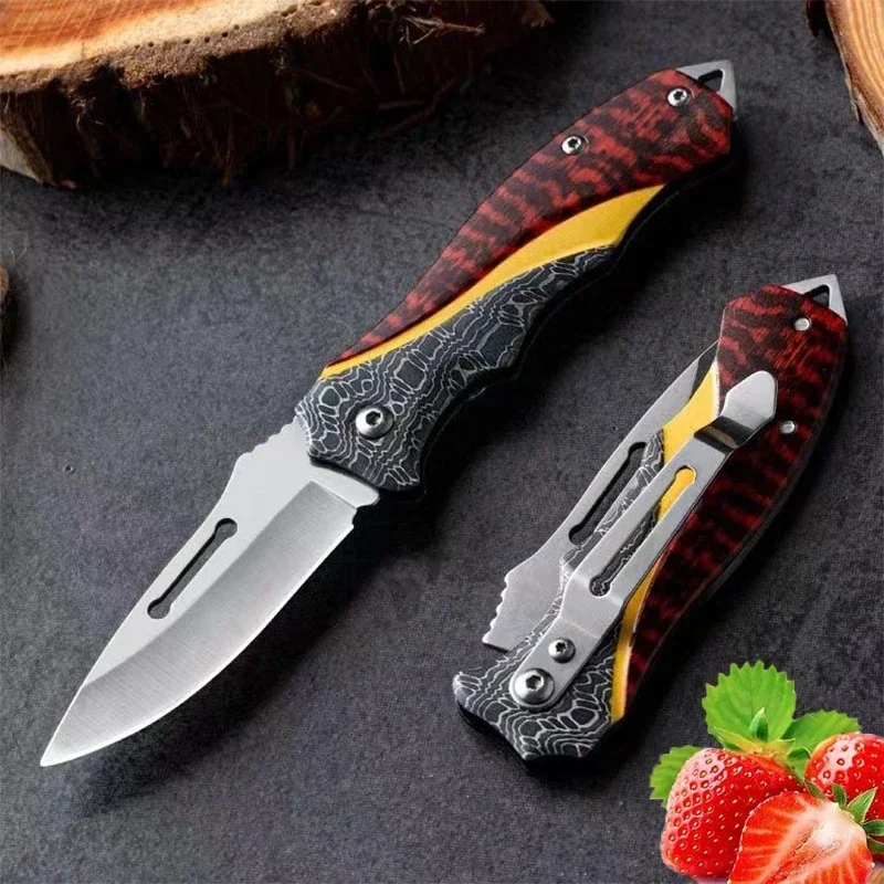 

Stainless Steel Fruit Knife Folding Pocket Knife Outdoor Camping Knife with Non-slip Hunting Survival Knife.