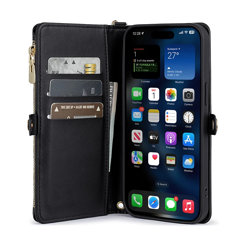 Premium Flip Card Slot Leather Crossbody Wallet Phone Case