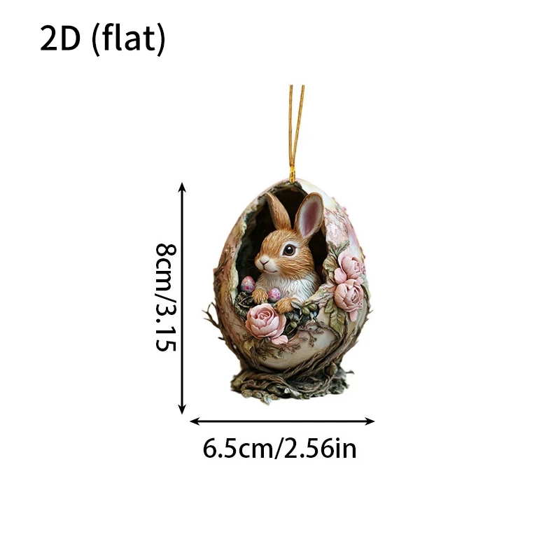 Easter Acrylic Rabbit Keychain With Egg 2D Cute Bunny Car Rearview Mirror Pendant Backpack Hanging Ornament Easter Party Decor 5