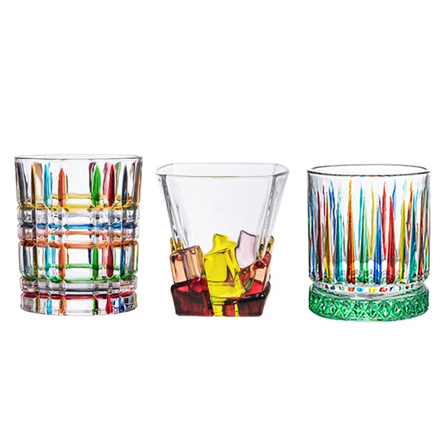 Colorful Glass Cup Multi Colors Hand-Painted Square Plaid New Niche Woven  Glasses Water Cup Cocktail Glass Whiskey Glass - AliExpress