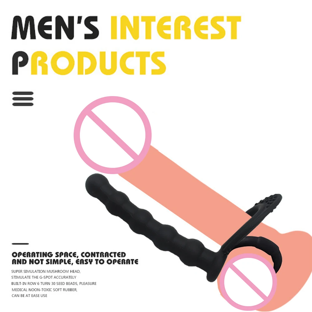 Silicone Double Penetration Dildo Penis Cock Ring Rider Strap On Anal Beads Plug Cock Ring DP Sex Toys for Couples