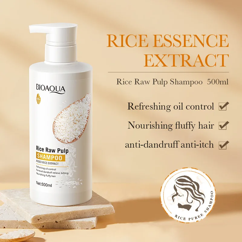 Shampoo alla Polpa di Riso 500ml, Rinfrescante, Controllo Oleosità, Nutriente, Volumizzante, Anti-Forfora, Anti-Prurito - immagine 2