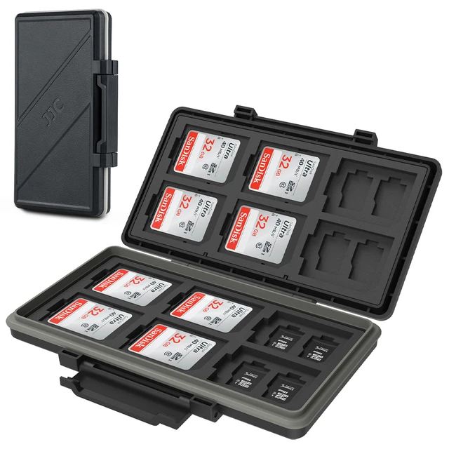 JJC Étui pour Cartes Mémoire, Boîte Rangement Étanche pour 12 SD SDXC SDHC  + 18 Micro SD TF + 6 CF Flash Compactes Cartes, Porte Carte SD avec