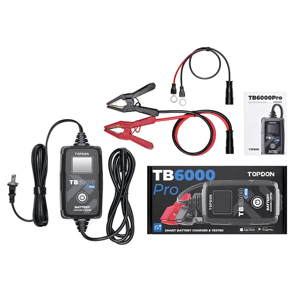 Battery Tester Lithium Battery Charger Lithium Battery Tester TOPDON TB6000 Pro 6Amp 2-in-1 Smart Car Battery Charger & Battery Tester 6V/12V Portable TB6000Pro DIY Lead Acid Lithium