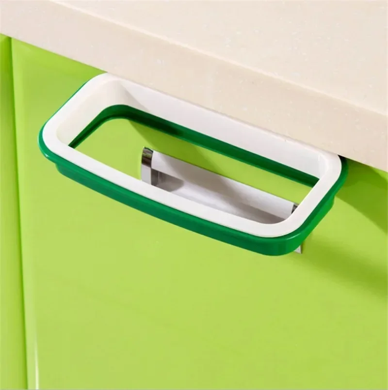 Green Stylish Hanging Garbage Bag Rack with Cover Portable Kitchen Cabinet Rubbish Bag Plastic Rack Support Holder