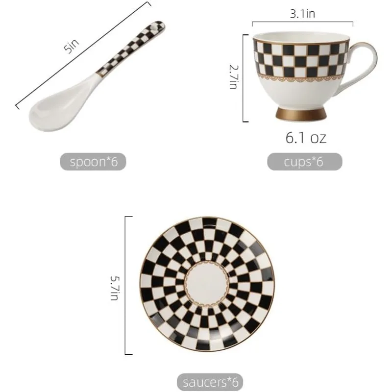 Black and White Checker Van Gogh Cups and Saucers Set of 6 teapot cup set coffee cup saucer set