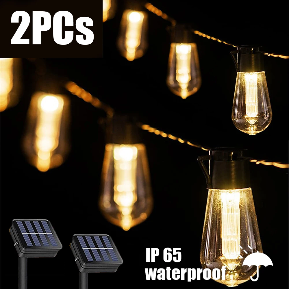 solar yard lights 1~2PCs Vintage LED Solar Outdoor Lights String IP65 Waterproof 2022 Christmas Decoration Bulb Garland Garden Party Fairy Lamp outdoor solar lanterns Solar Lamps