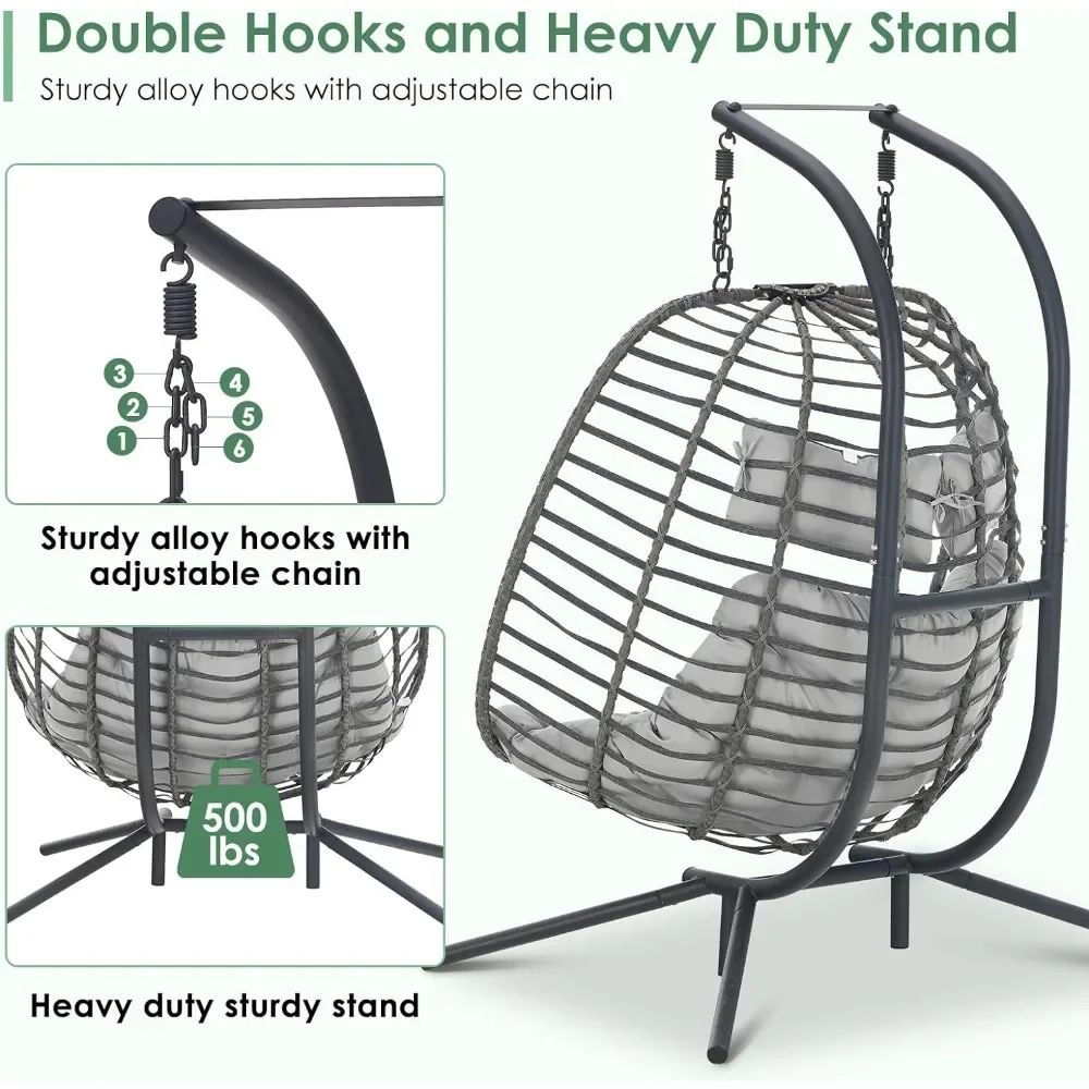 Hammocks, 2 Person Hanging Egg Chair with Stand for Outdoor, Hand Made Rattan Wicker Double, Hammocks 5