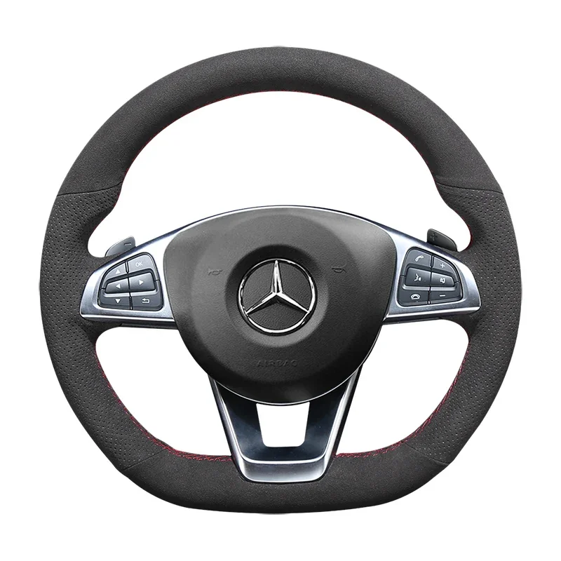 

For Benz C200L C180L GLA260 CLA200 E300 Black Suede Hand Sewn Steering Wheel Cover Car Accessories