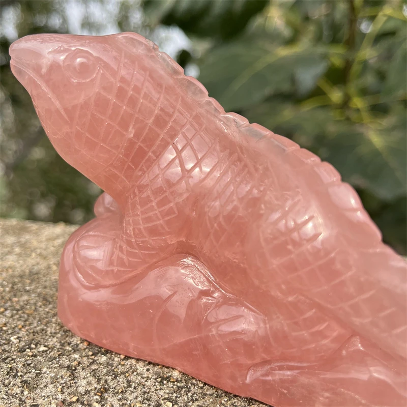 

Natural Rose Quartz Carved Animal Lizard | Healing Crystal Figurine | Love & Harmony | Feng Shui Decor | Unique Gift