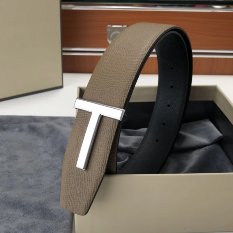 Luxury Goods Designer Men\'s Leather T-shaped Buckle Belt 3