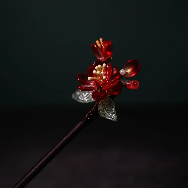 Classic Hair Stick Chinese Hanfu Hair Accessories Glazed Flower Hairpin Chopstick Vintage Girls Wooden Clasp Jewelry Gifts,hair accessory,hair stick,jewelry accessories