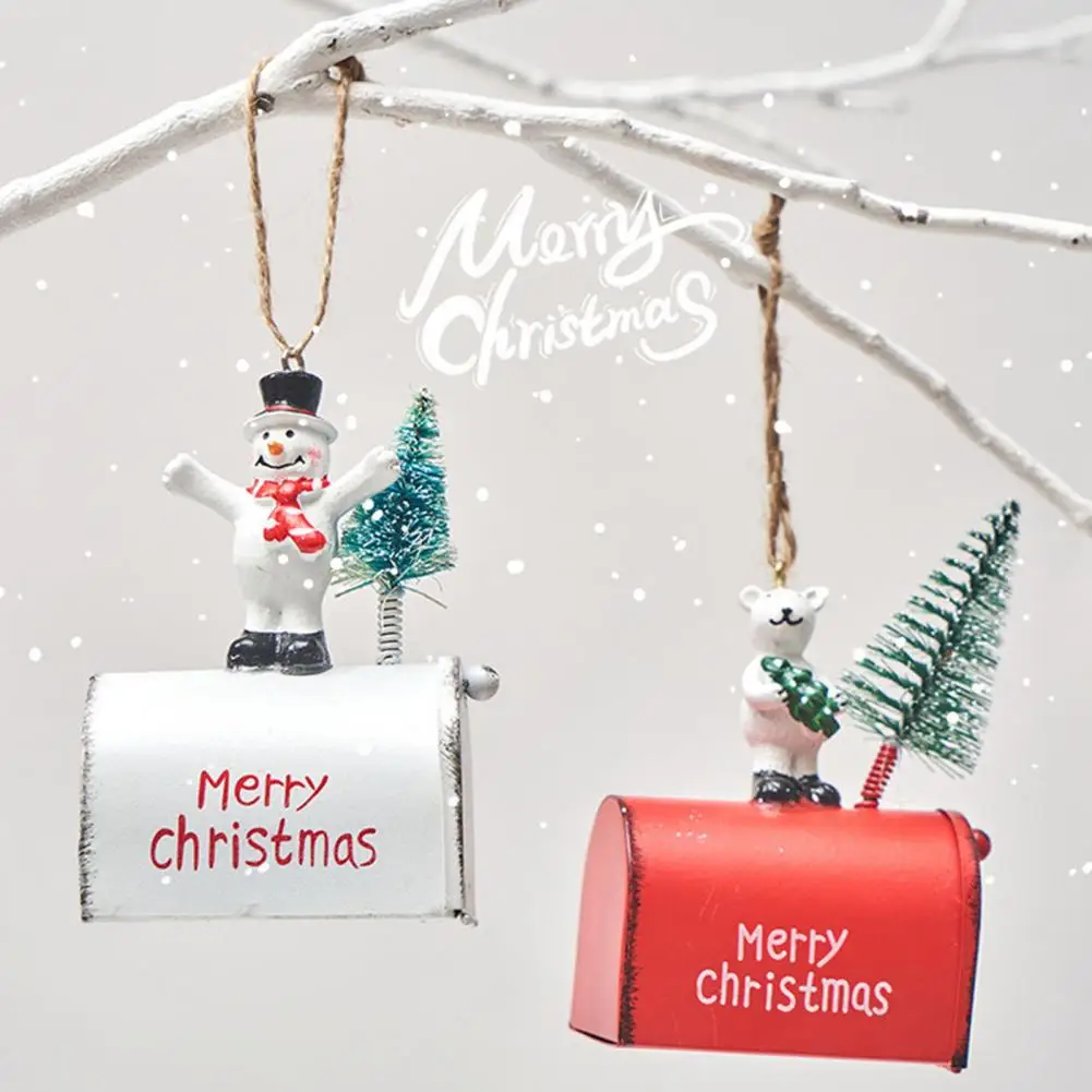 

Christmas Pendant Creative Wrought Iron Mailbox Hanging Ornament Festive Christmas Tree Pendant For Home Decoration