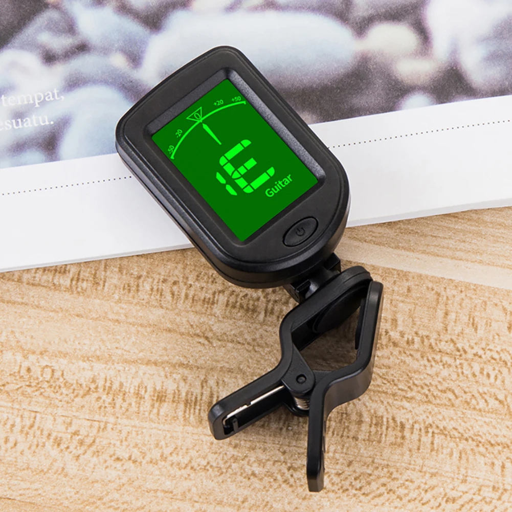 LCD Display Digital Clip-On Tone Tuner 3V Button Battery Chromatic Tuner Clip On Guitar Tuner for Guitar/Bass/Violin/Ukulele