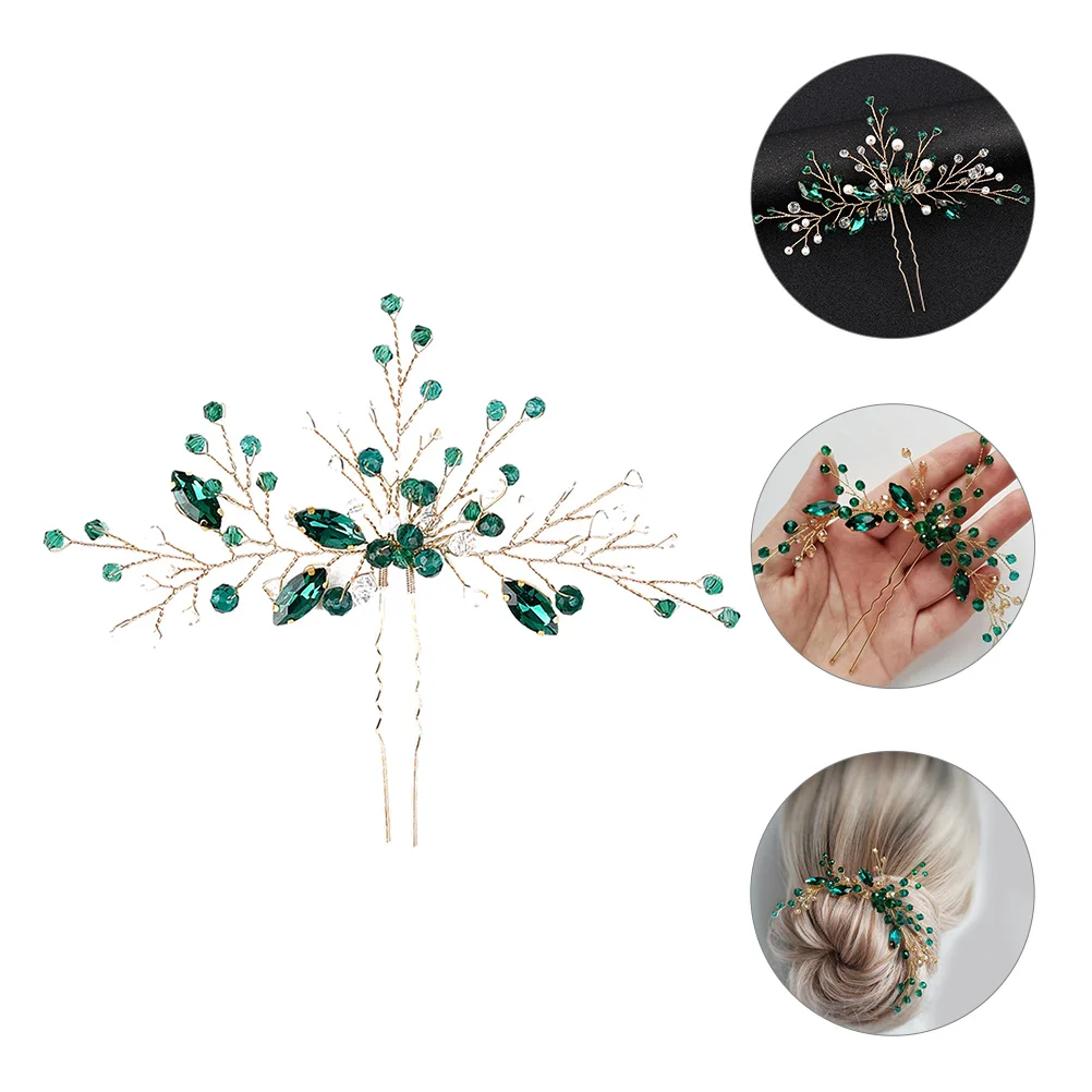 

Emerald Hairpin Bride Fork Women Stick Rhinestone Bun Girls Accessories Bobby Pins