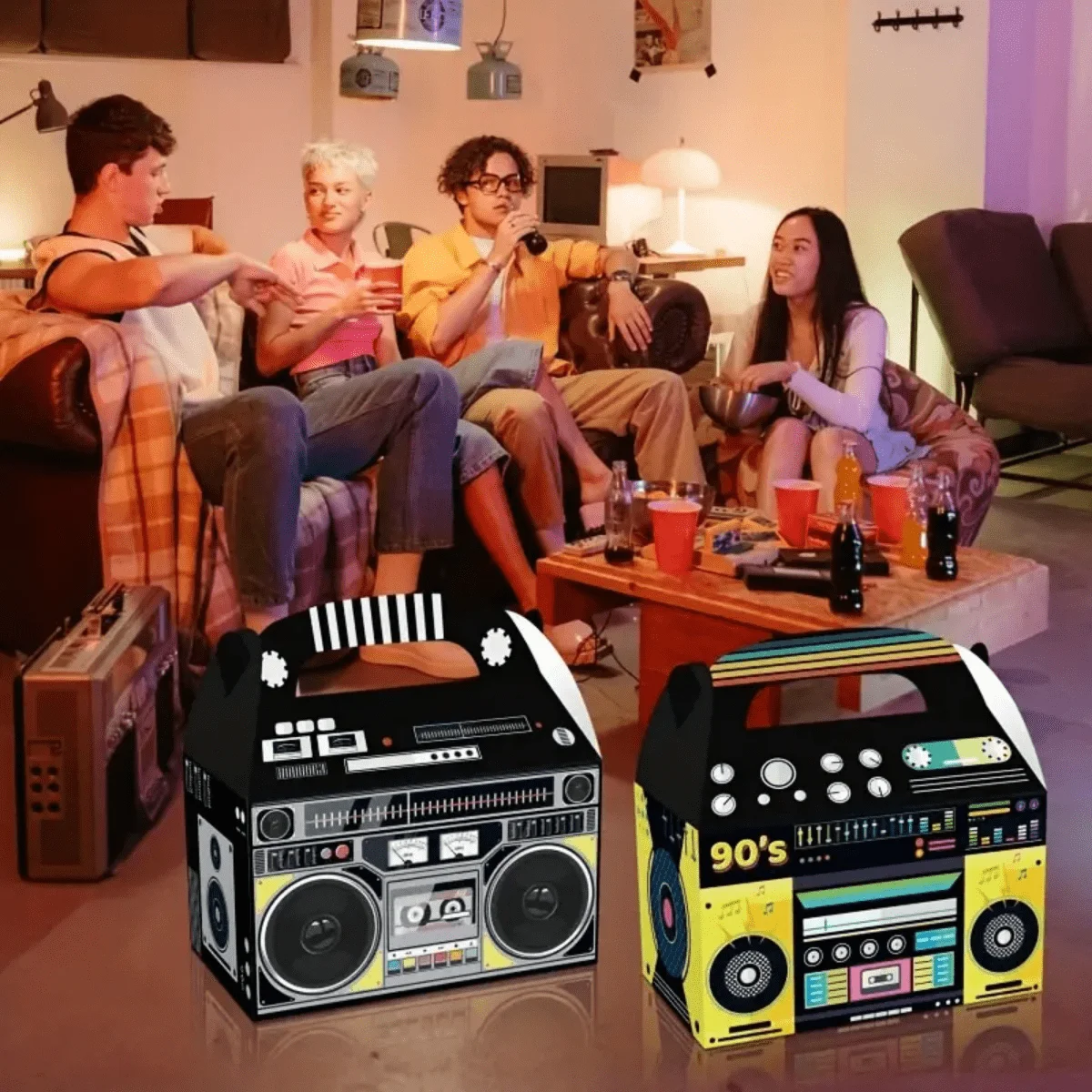 12Pcs, Radio Shaped Gift Box With Handle,90's Theme Party Supplies,Retro Bag For Keeping Candy Popcorn,Small Toys,Packaging Box 4