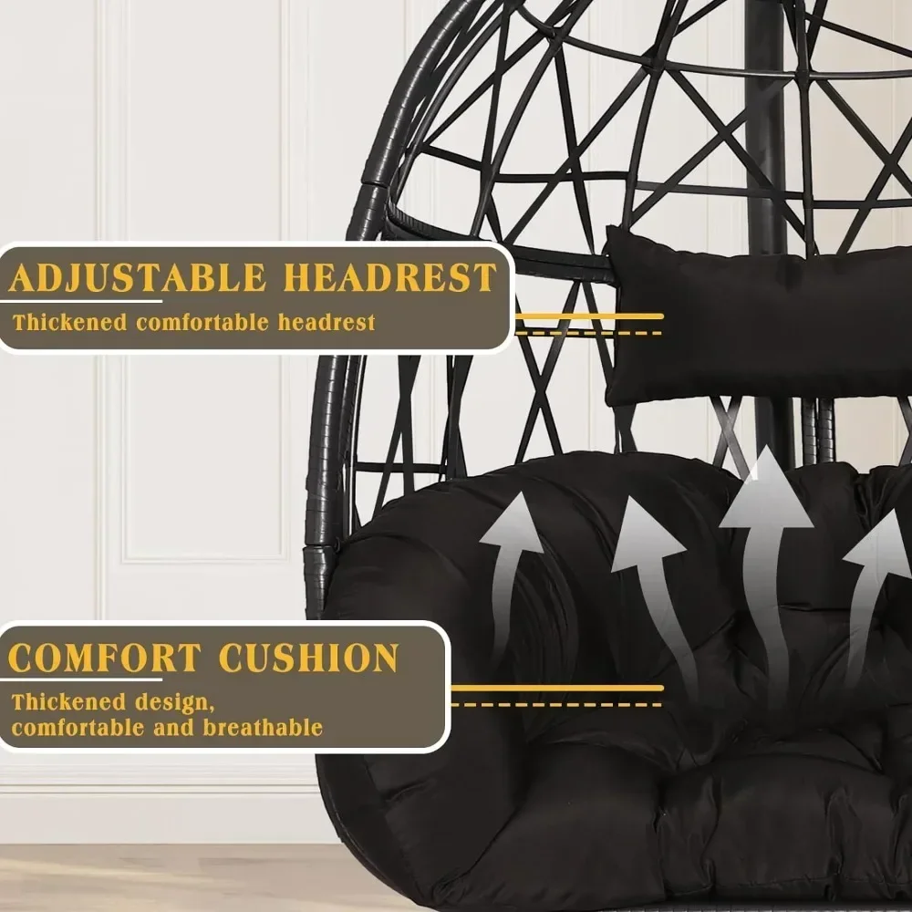 Hanging Swing Chair with Stand Outdoor Egg Chair Patio Wicker Hanging for Porch Hammock Chairs UV Proof Tufted