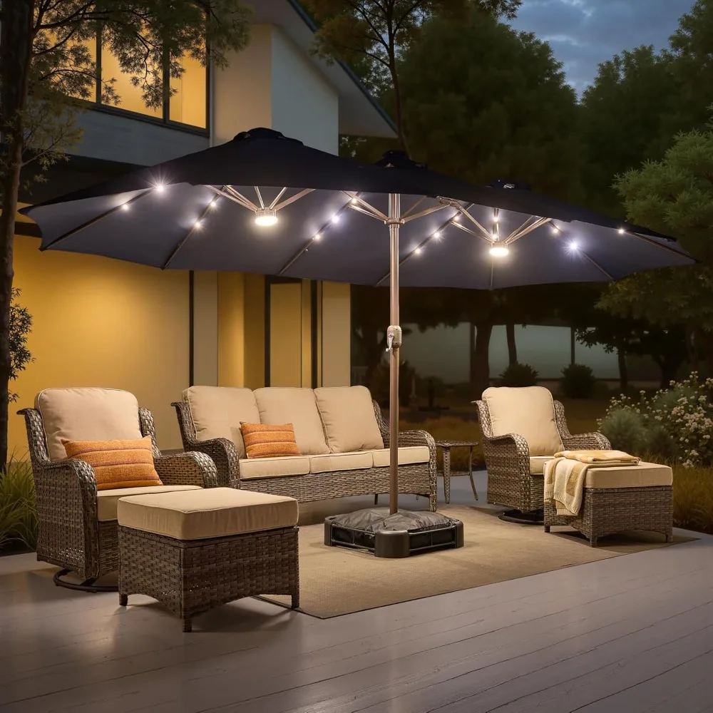 15 ft Solar LED Double-Sided Patio Umbrella with Base 1