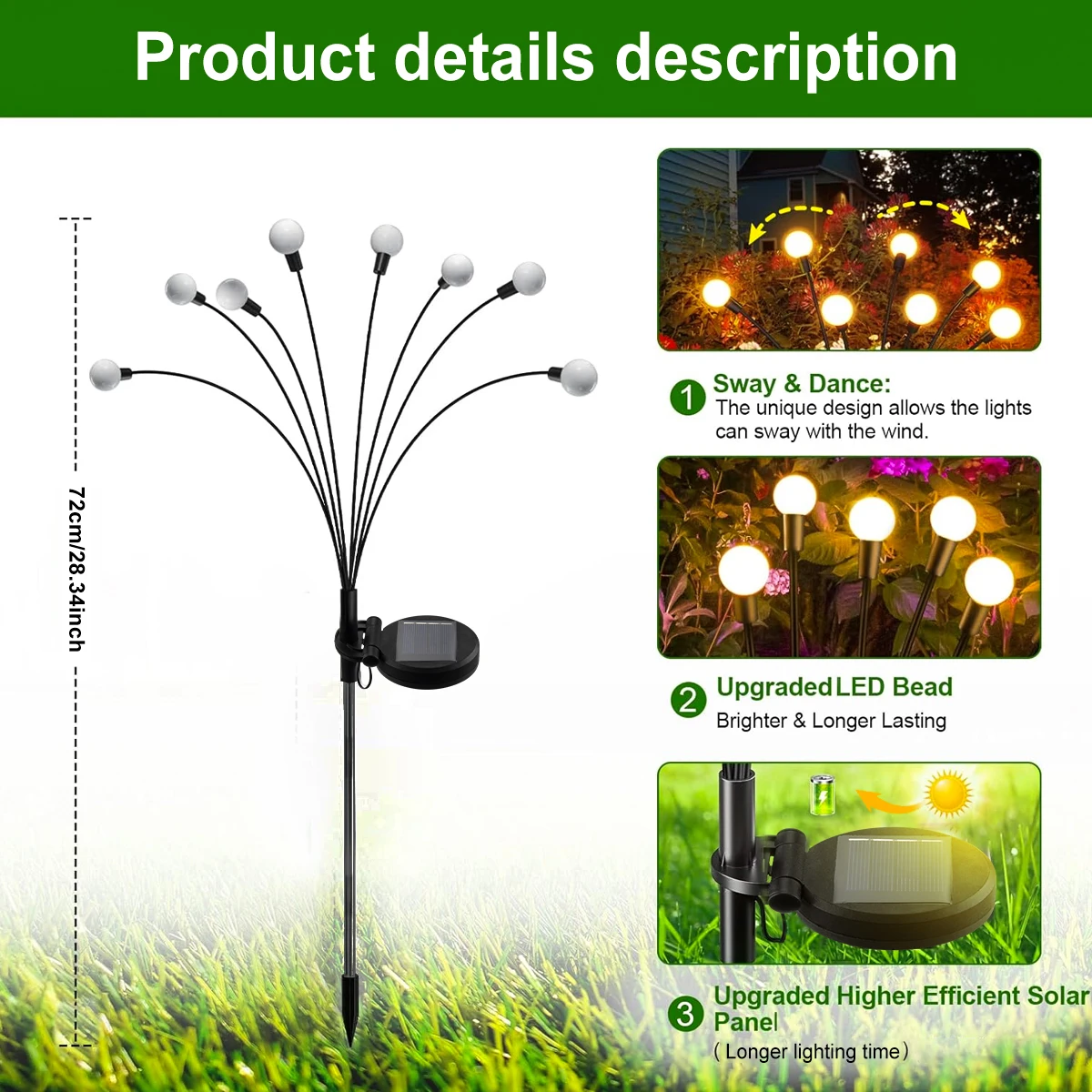 LED Solar Powered Firefly Lights Outdoor Waterproof Garden Lights for Outside Yard Backyard Patio Pathway Christmas Decor Light 5
