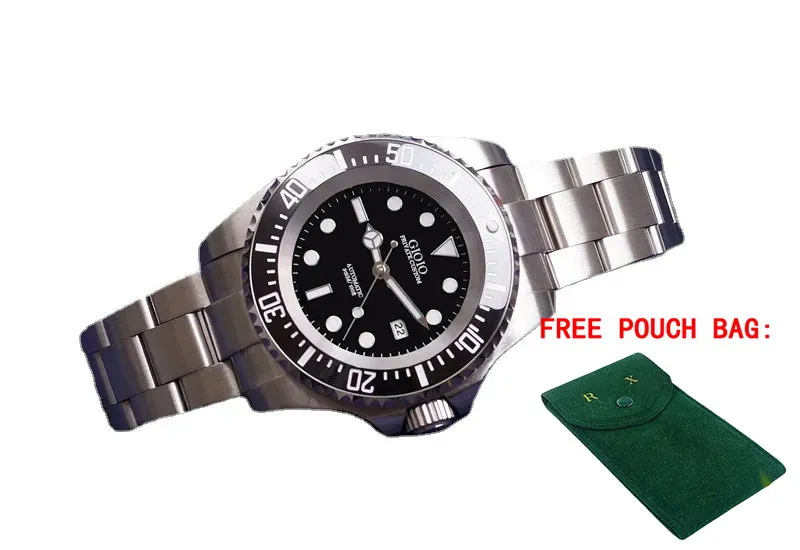 

Luxury Mens Automatic Mechanical Watch Black Blue Stainless Steel Sapphire Ceramic Bezel 44mm Heavy Big Wristwatch