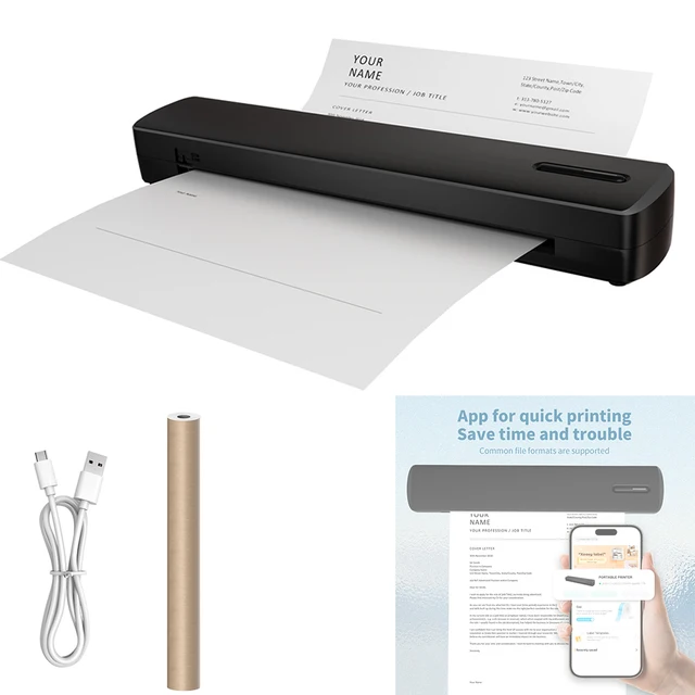 Inkless Portable Printer Thermal Wireless for Travel A4 Printer HD C80 300DPI US Compatible Android /Windows/Mac/IOS School Car