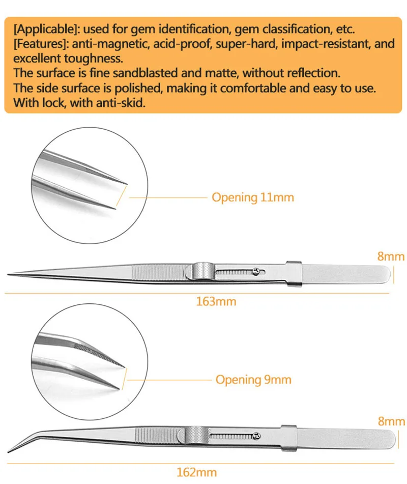 Stainless steel diamond jewelry tweezers gemstone pincette with adjustable antislip lock jewelry tweezer hand tools precision tweezers,tweezer tool