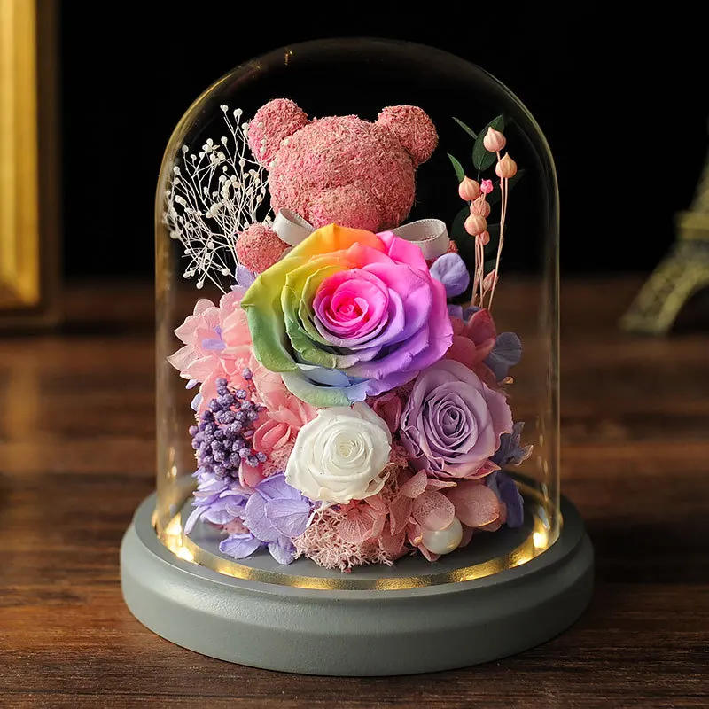 バレンタインデー用のピンクのガラス掛け布団本物の花ロマンチックな家の装飾キット