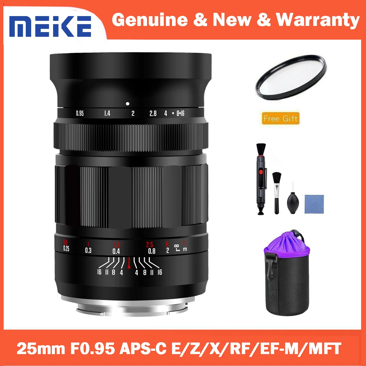 

Фотоаппарат Meike 25 мм F0.95, ручная линза с большой диафрагмой для камер Sony E Nikon Z Fujifilm X Canon