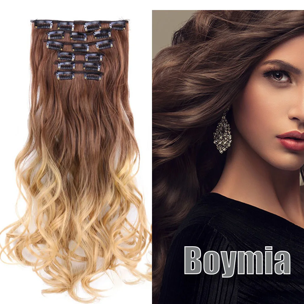

Synthetic Hair 16 Clip In Hair Extension Clip For Women 6Pcs/Set Hair Extension Clip In Ombre Fake Hairpiece Long Wavy BOYMIA