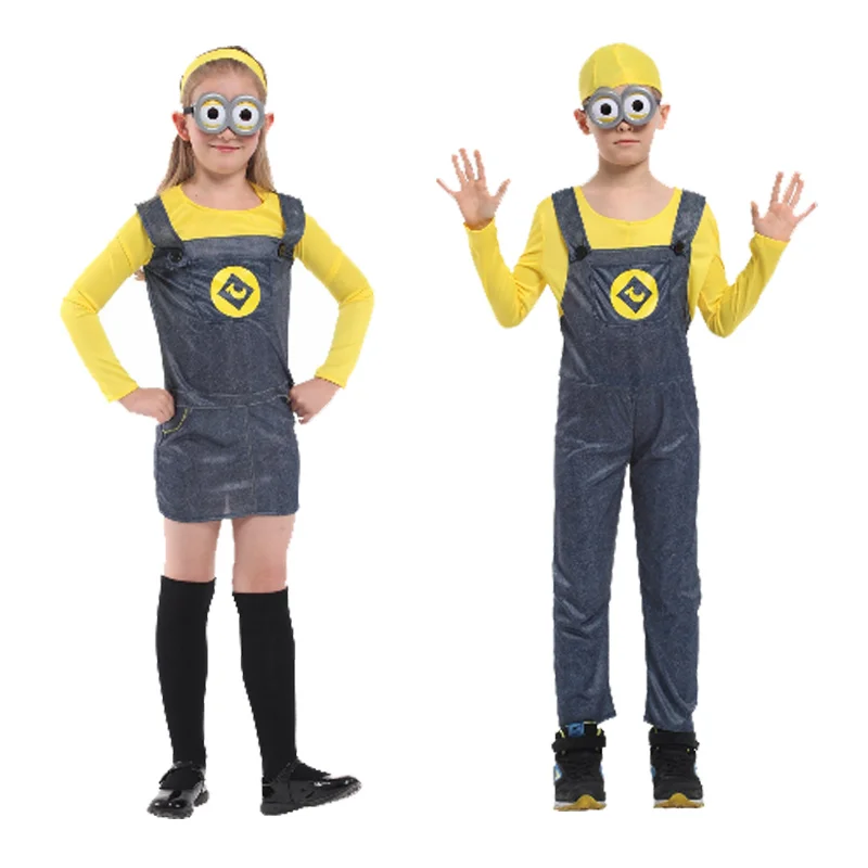 

Funny Decorative Yellow Men Children Cosplay Costume With 3D Circular Glasses Birthday Party Supplies Carnival For Kid
