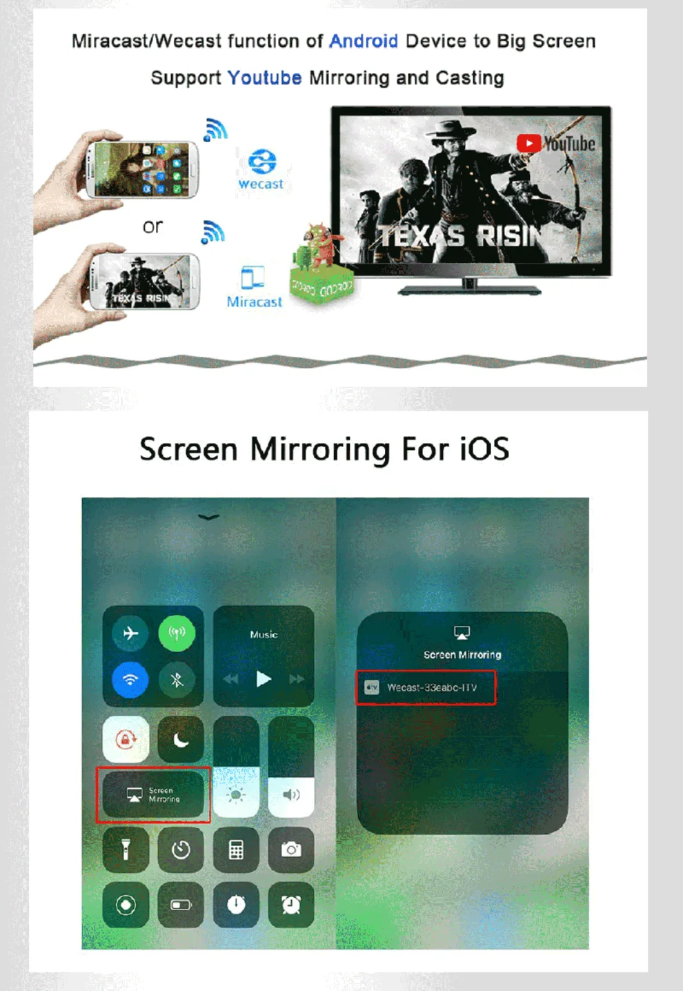 fio, wi-fi, dongle, miracast, airplay, hdmi, para android, ios