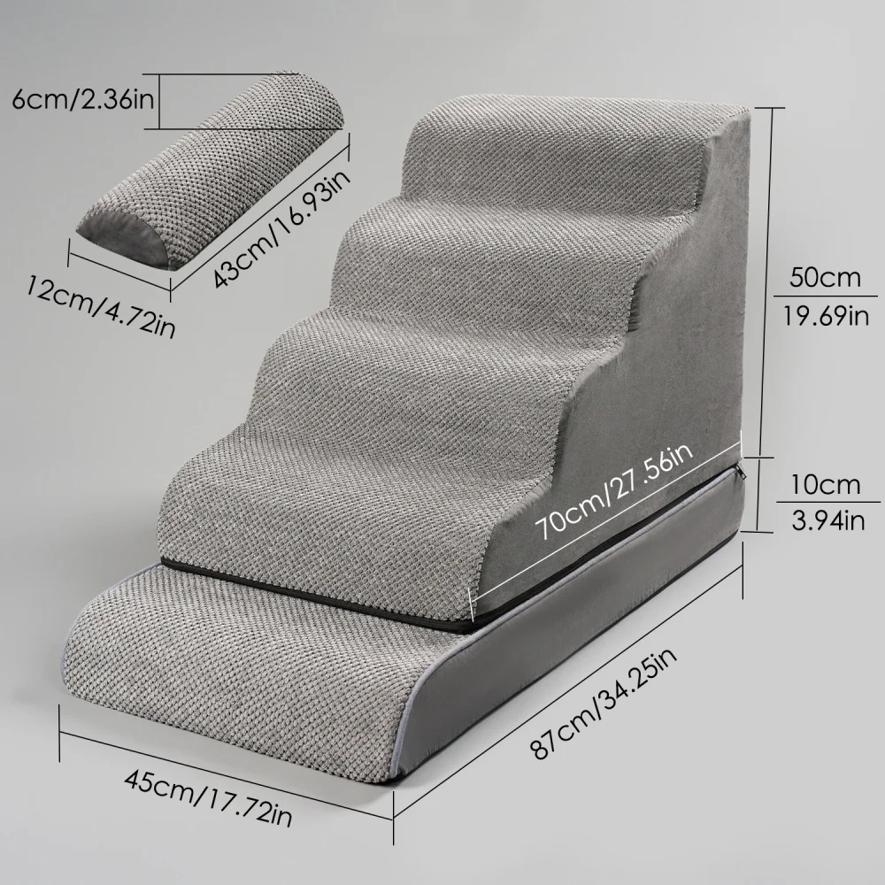 Removable Dog Stairs 5 Steps Ramp Couch Puppy Old Dog Non-Slip Removable Ladder High Couch and Bed Pet Supplies, Combined Stairc