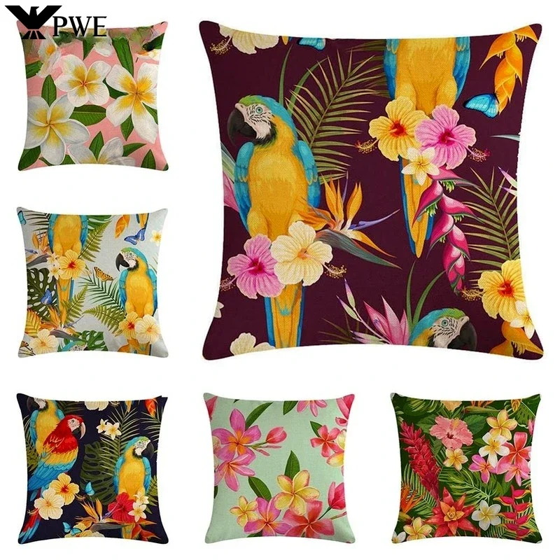 

Tropical Plant Design Linen Pillowcase Floral Print Fashion Sofa Living Room Cushion Cover Home Decoration Pillowcase 45*45cm