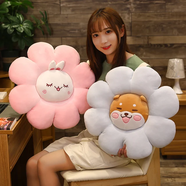 45/60/80cm Animals Flowers Combined Plushie Stuffed Cartoon Plant Pillow Bunny Pig Dino Soft Seat Cushion Props Decoration 3