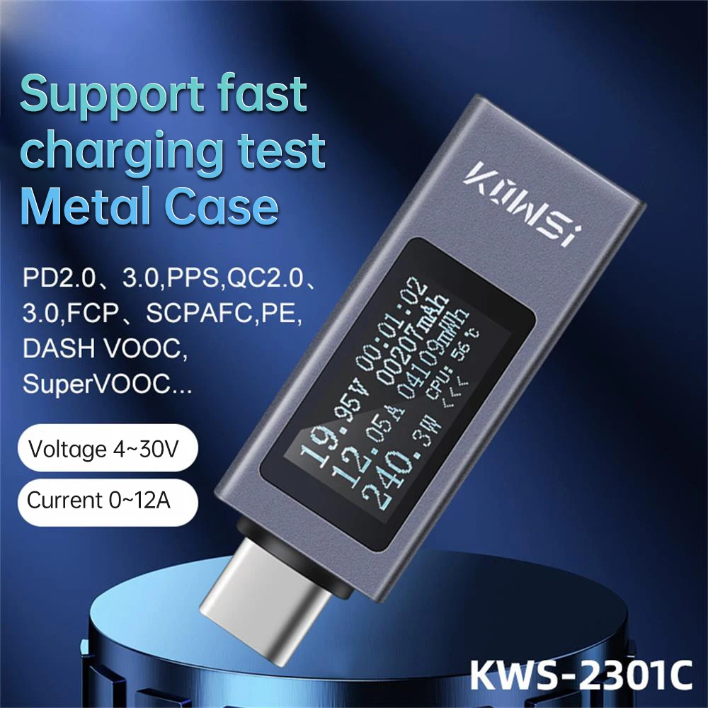 

6 in 1 Type-C Tester DC OLED Digital Voltmeter Ammeter Capacity Electricity Detector Power Bank Charger Indicator With Timing